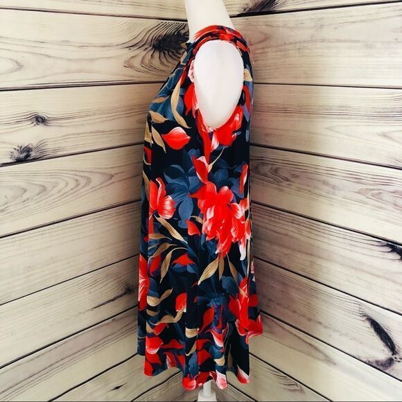 Navy & Red Floral Cut Out Dress Small NWT - Picture 3 of 6